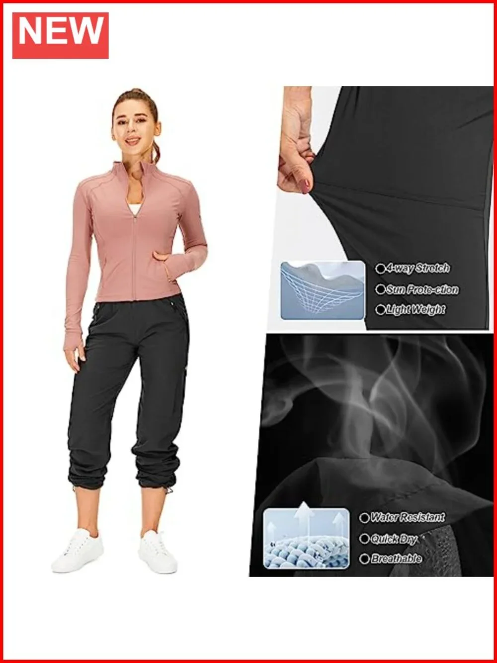 UPF 50+ Quick Dry Lightweight Hiking Cargo Pants with Zipper Pockets